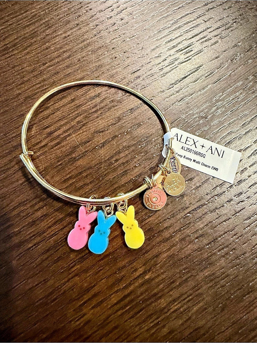 Alex and Ani PEEPS Bunny Multi-Charm Bangle Gold & Pink